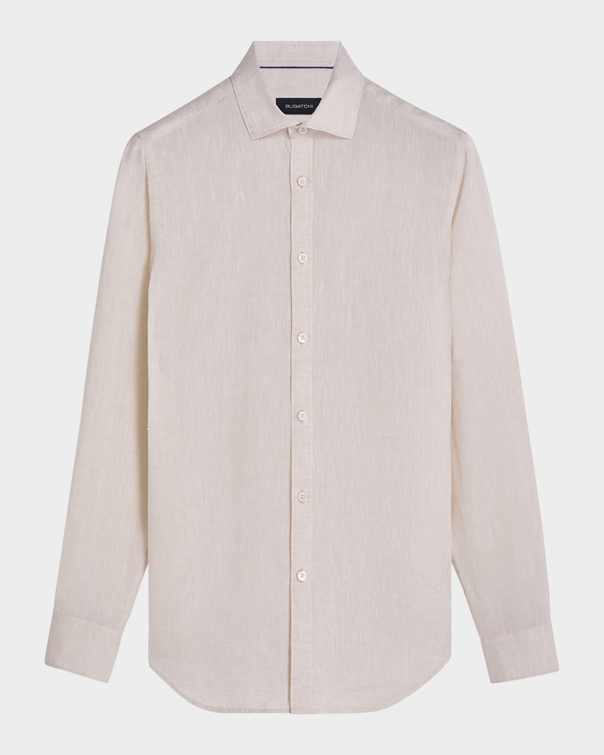 Bugatchi Shaped Fit Solid Linen Button-up Shirt In Sand