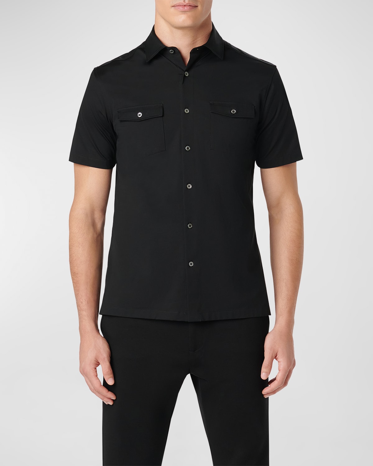 Shop Bugatchi Men's Ooohcotton Short-sleeve Shirt With Chest Pockets In Black