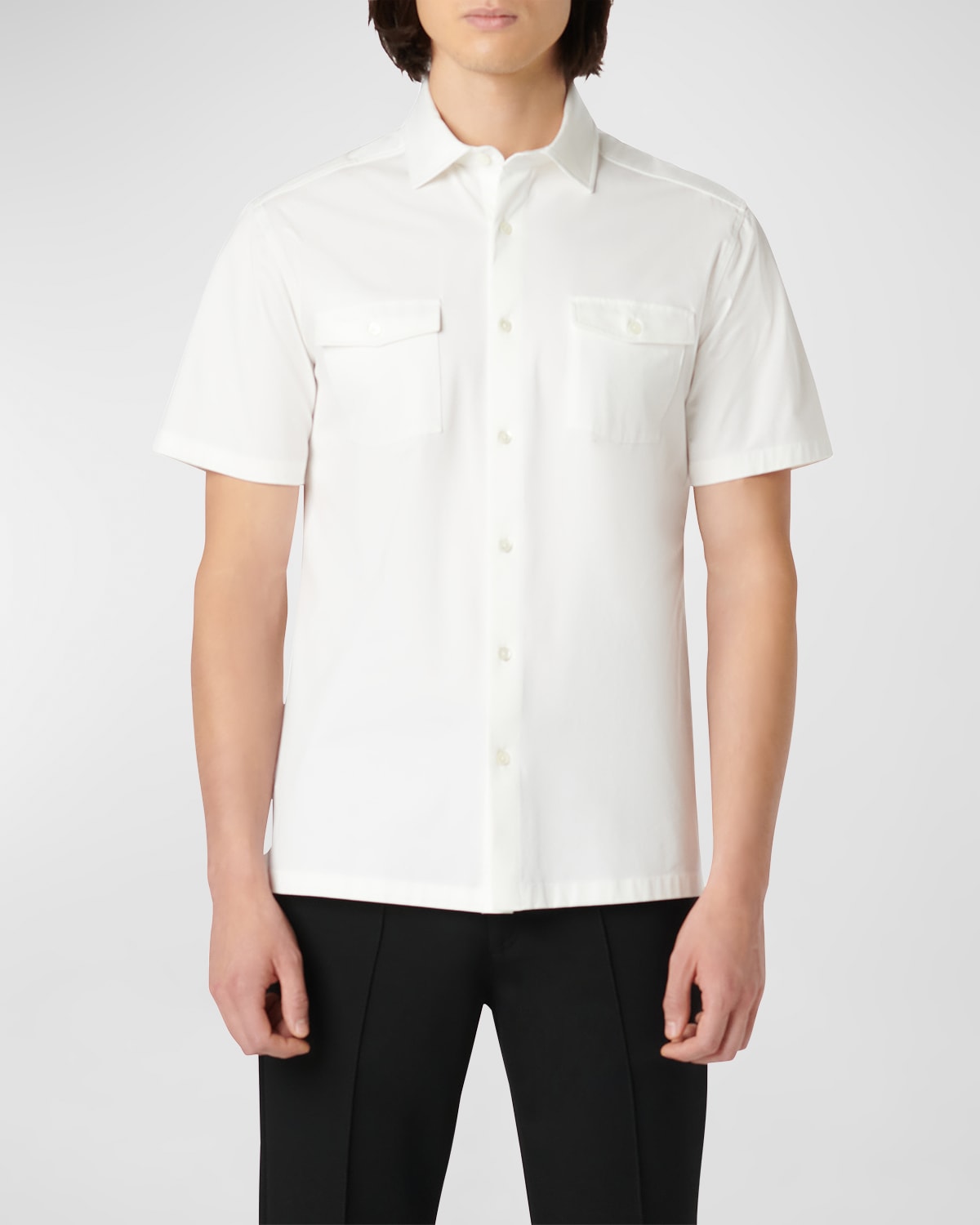Shop Bugatchi Men's Ooohcotton Short-sleeve Shirt With Chest Pockets In White