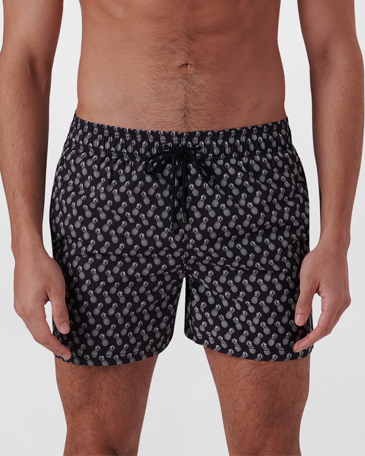 Bugatchi Men's Pineapple-print Swim Shorts In Black