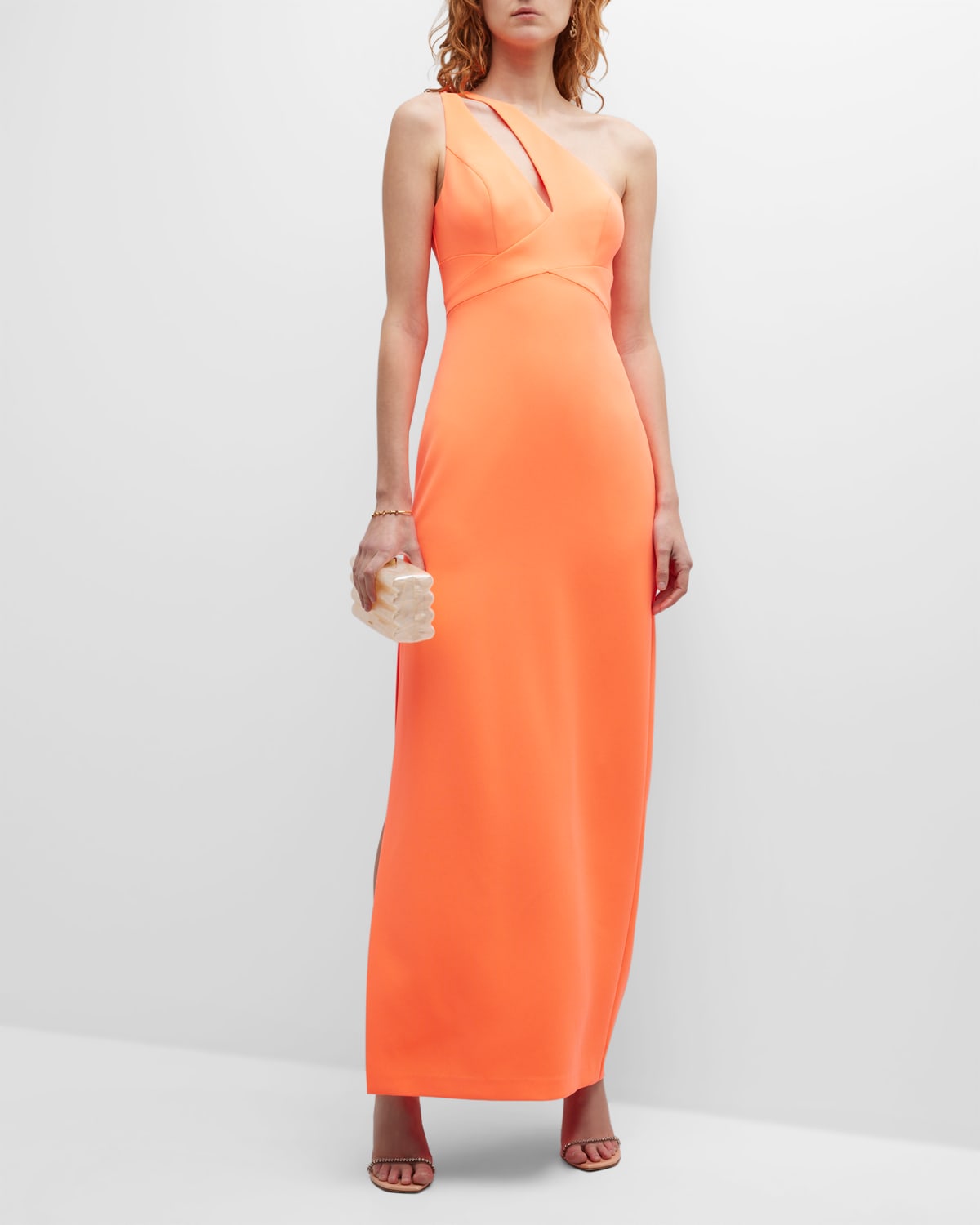 One-Shoulder Cutout Twill Gown