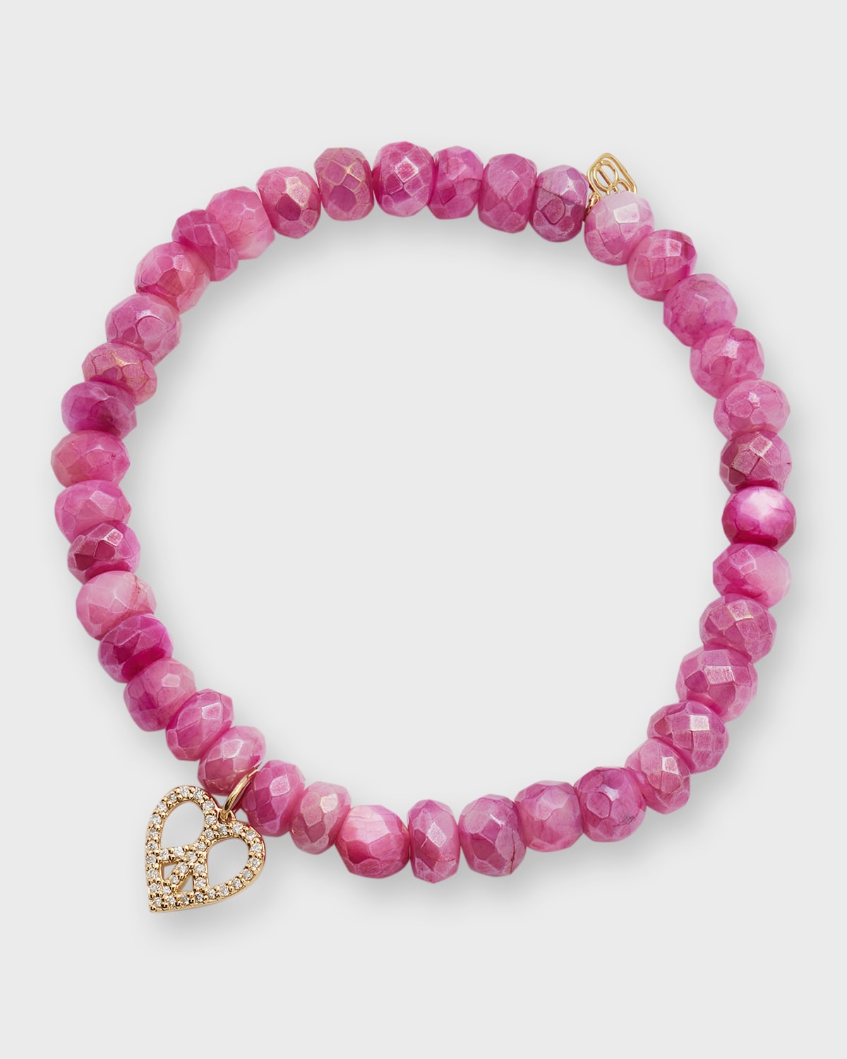 Sydney Evan 14k Gold Moonstone Beaded Bracelet With Diamond Peace Heart Charm In Pink