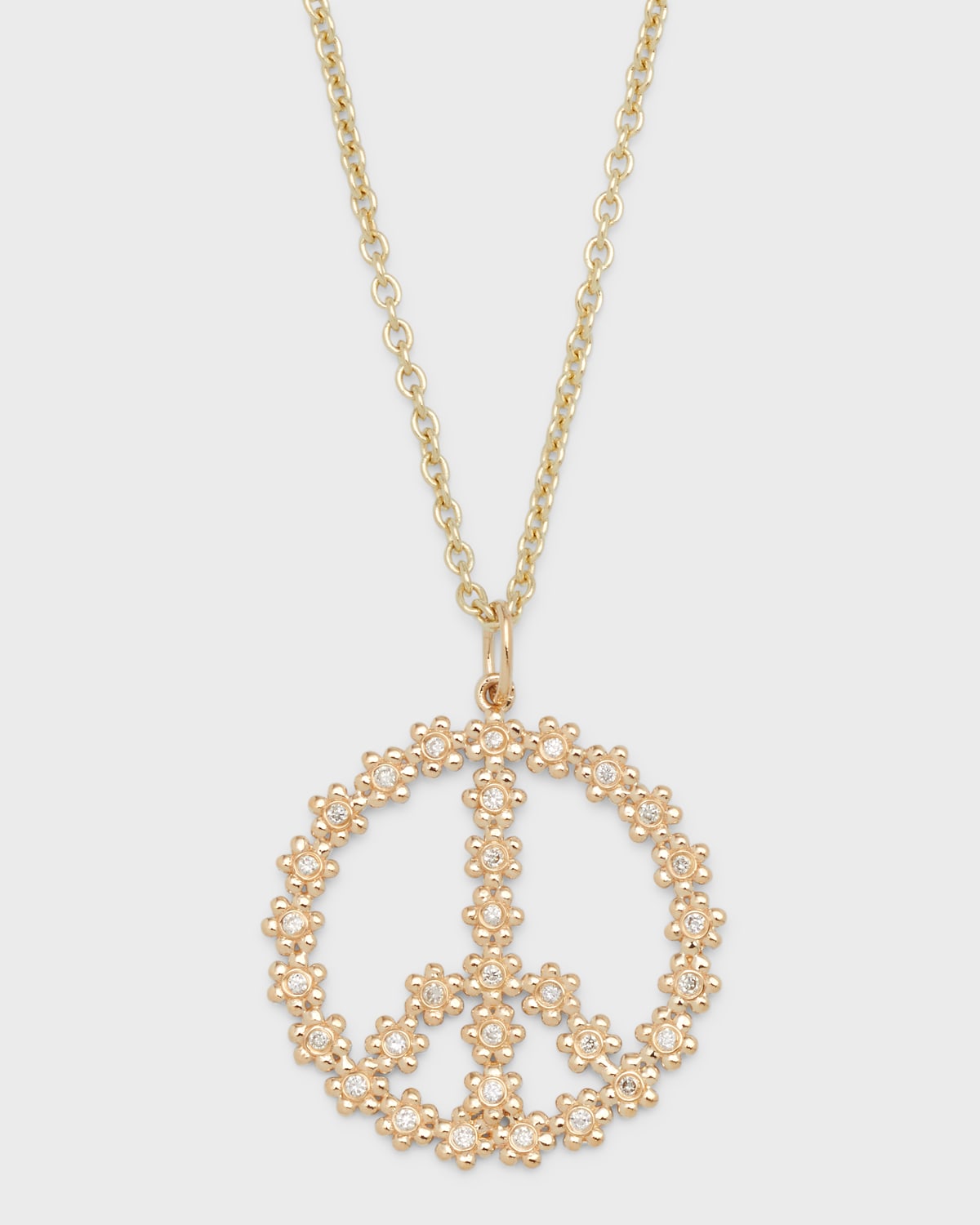 Sydney Evan 14k Gold Daisy Peace Sign Diamond Pendant Necklace