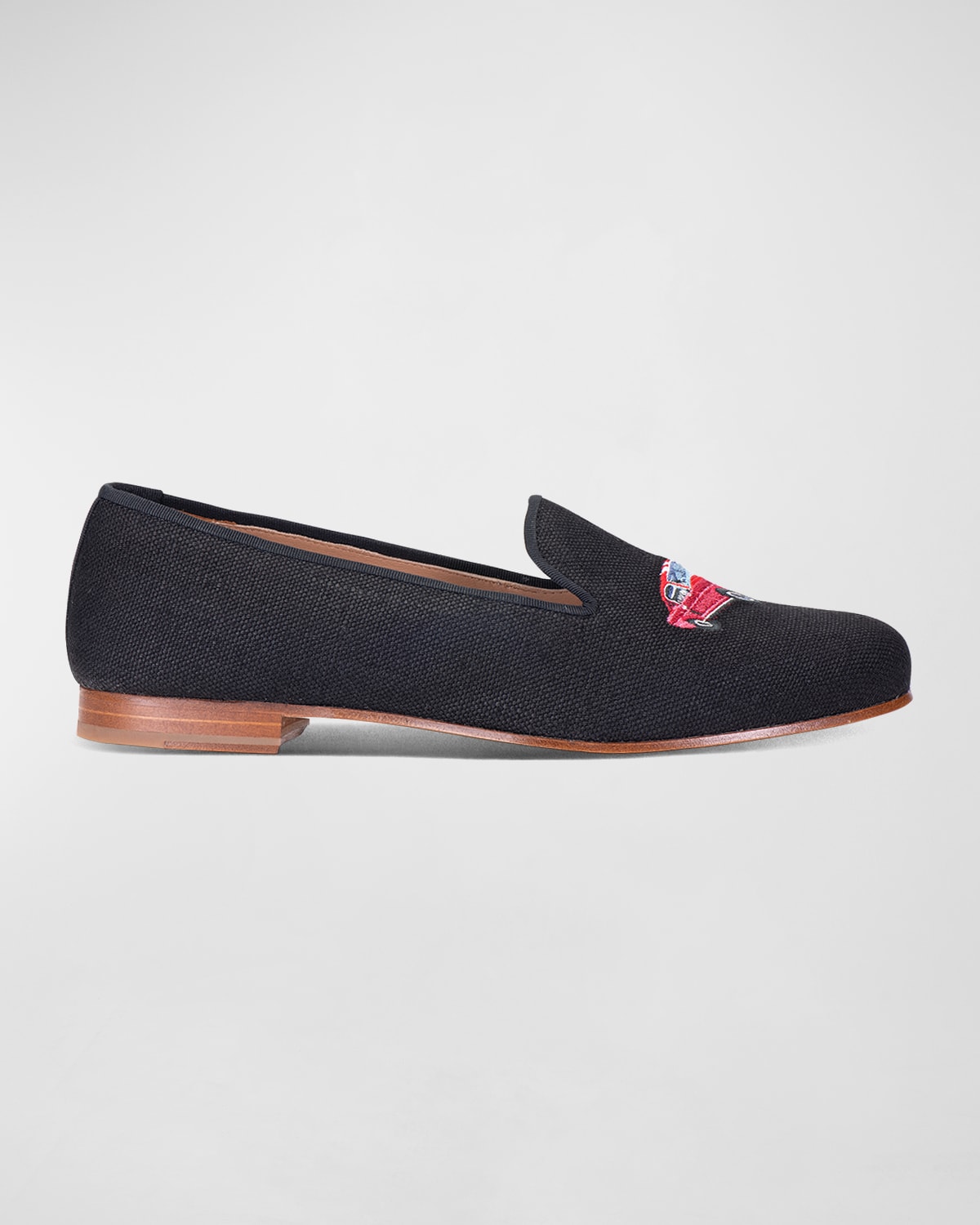 Stubbs And Wootton Men's Embroidered Car Linen Smoking Slippers In Black