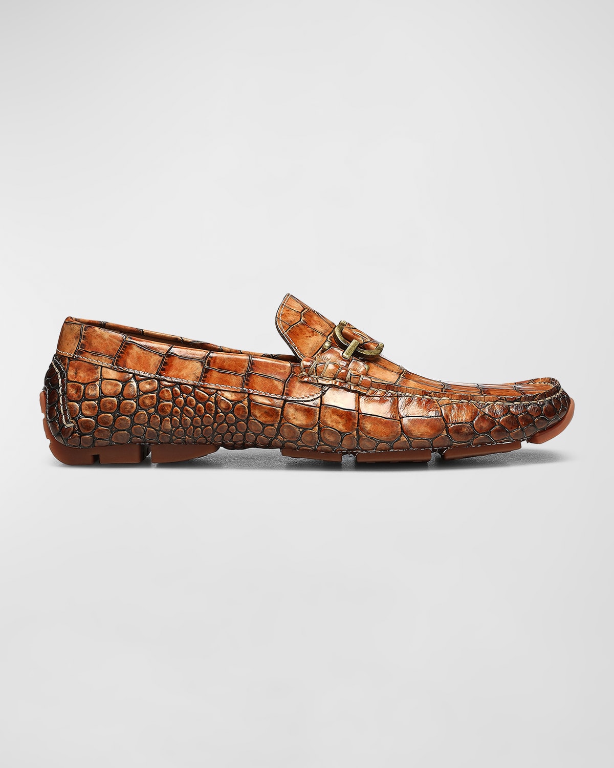 Donald J Pliner Men's Dacio 3 Croc-embossed Leather Drivers In Cognac