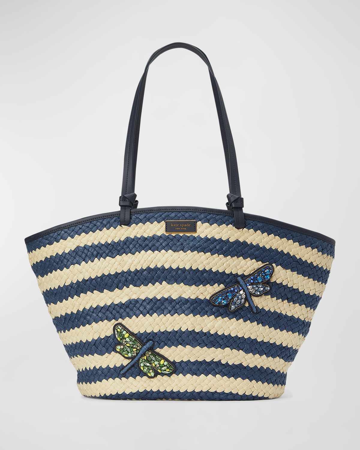 Kate Spade Shore Thing Large Dragonfly Striped Straw Tote Bag In Blazer Blue  Multi | ModeSens