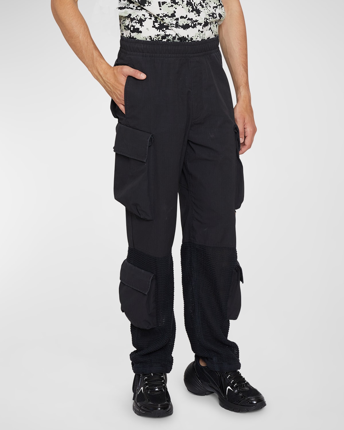 Givenchy Men's Half-mesh Cargo Pants In Black