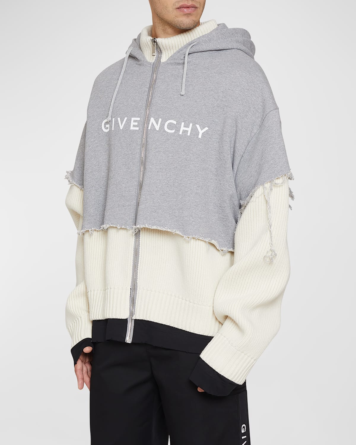 GIVENCHY MEN'S DOUBLE-LAYER ZIP HOODIE