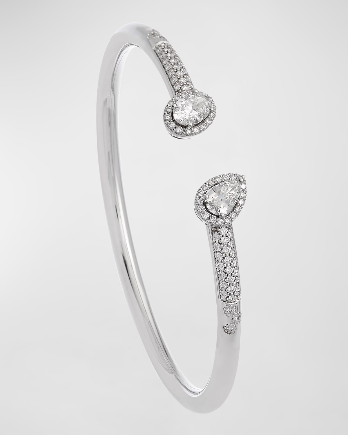 Krisonia 18k White Gold Cuff Bracelet With Mixed-cut Diamonds In Metallic
