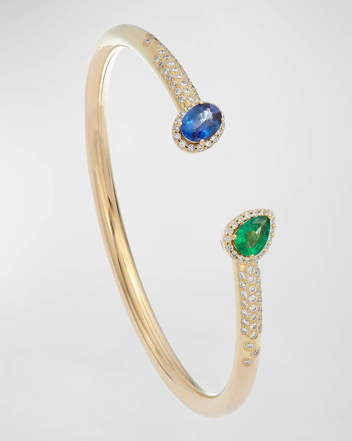 18K Yellow Gold Cuff Bracelet with Sapphires and Diamonds