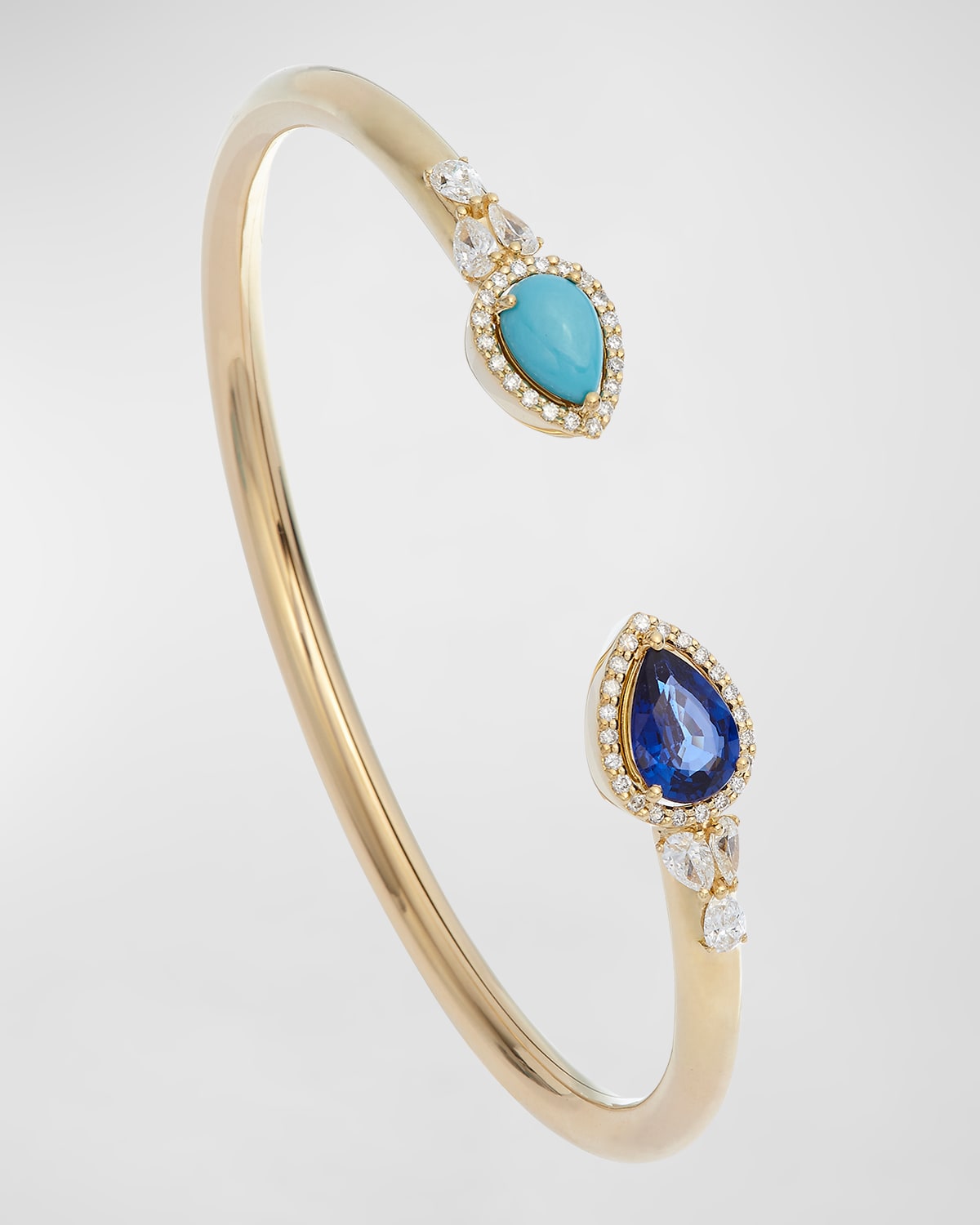 Krisonia 18k Yellow Gold Cuff With Blue Sapphire, Turquoise And Diamonds