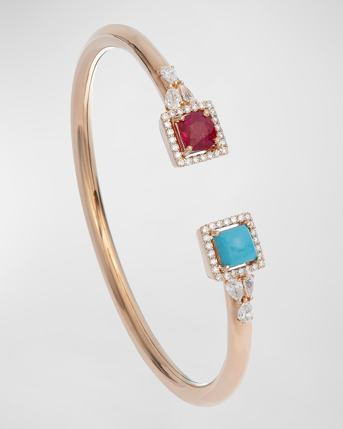 18K Yellow Gold Cuff with Ruby, Turquoise and Diamonds