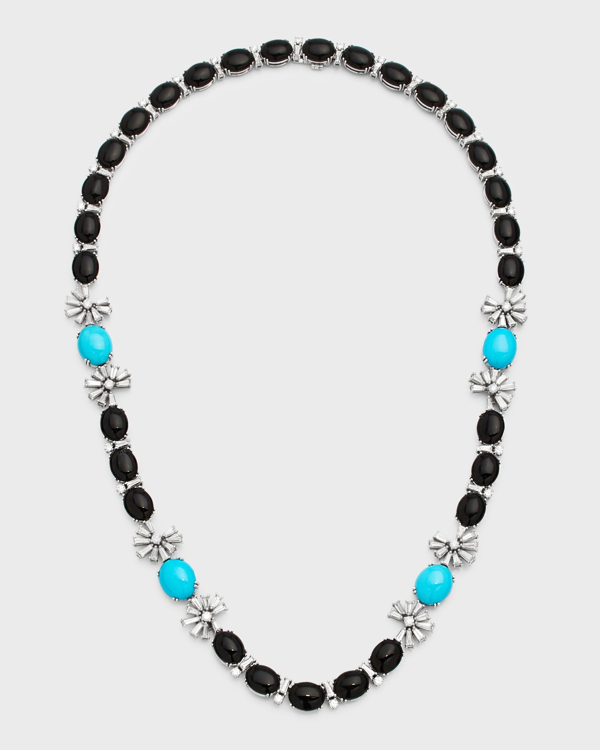 Krisonia 18k White Gold Diamond Onyx and Turquoise Necklace