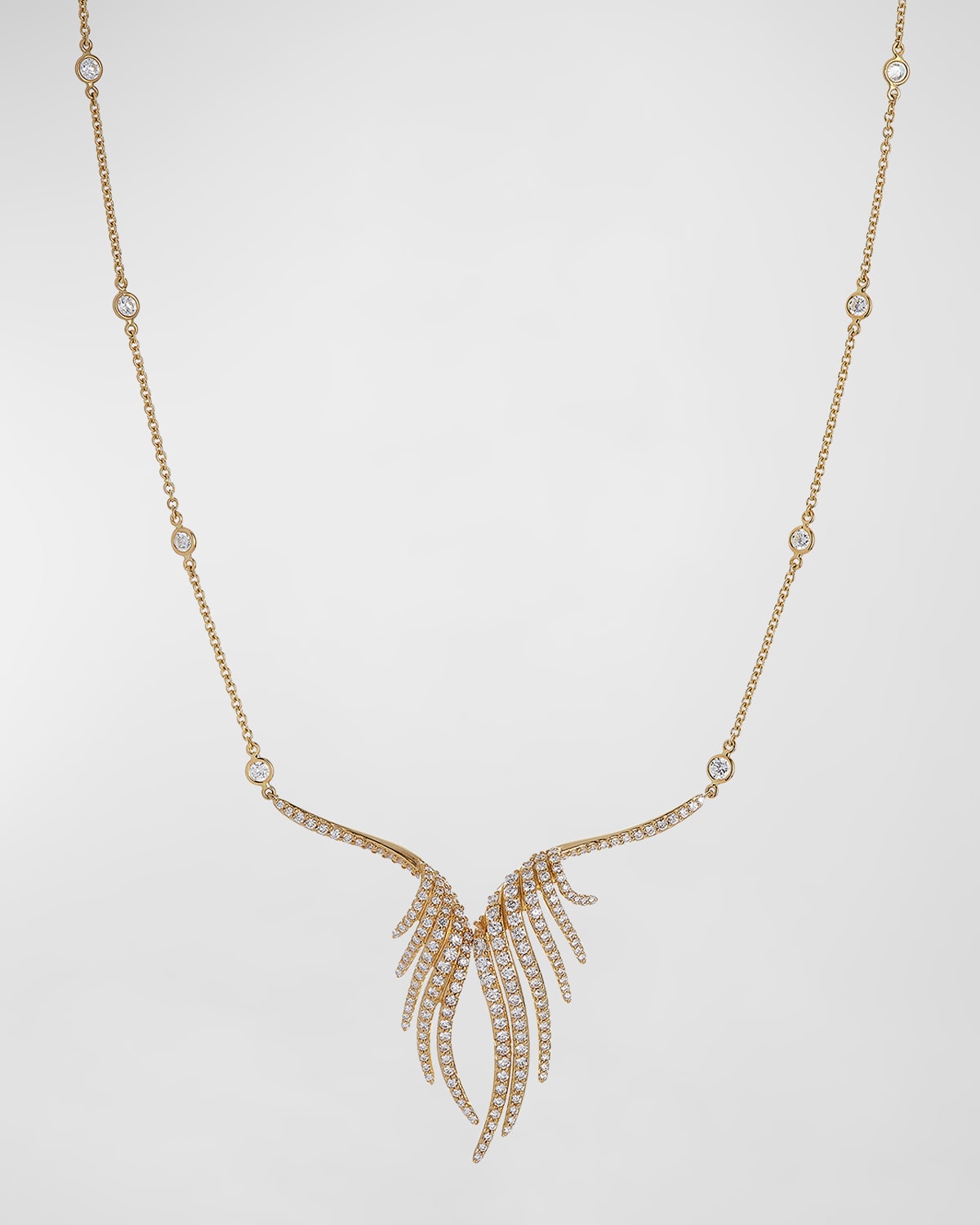 Pave Diamond Wing Pendant Necklace in 18K Yellow Gold