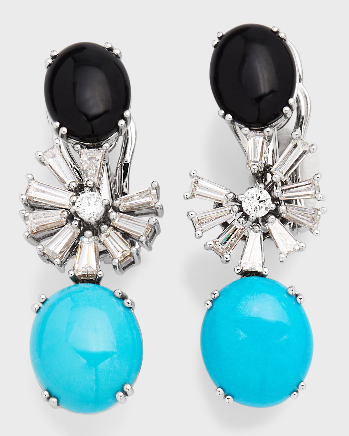Krisonia 18k White Gold Diamond Onyx and Turquoise Earrings