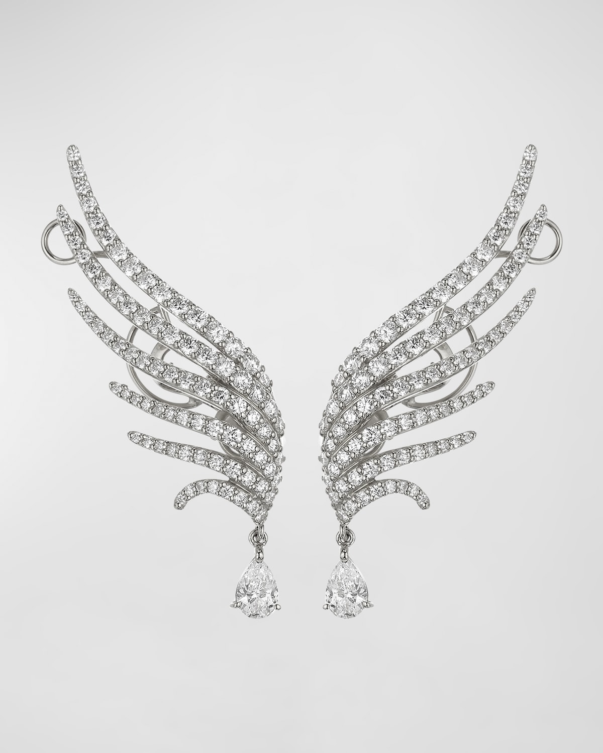 Pave Diamond Wing Drop Earrings in 18K White Gold