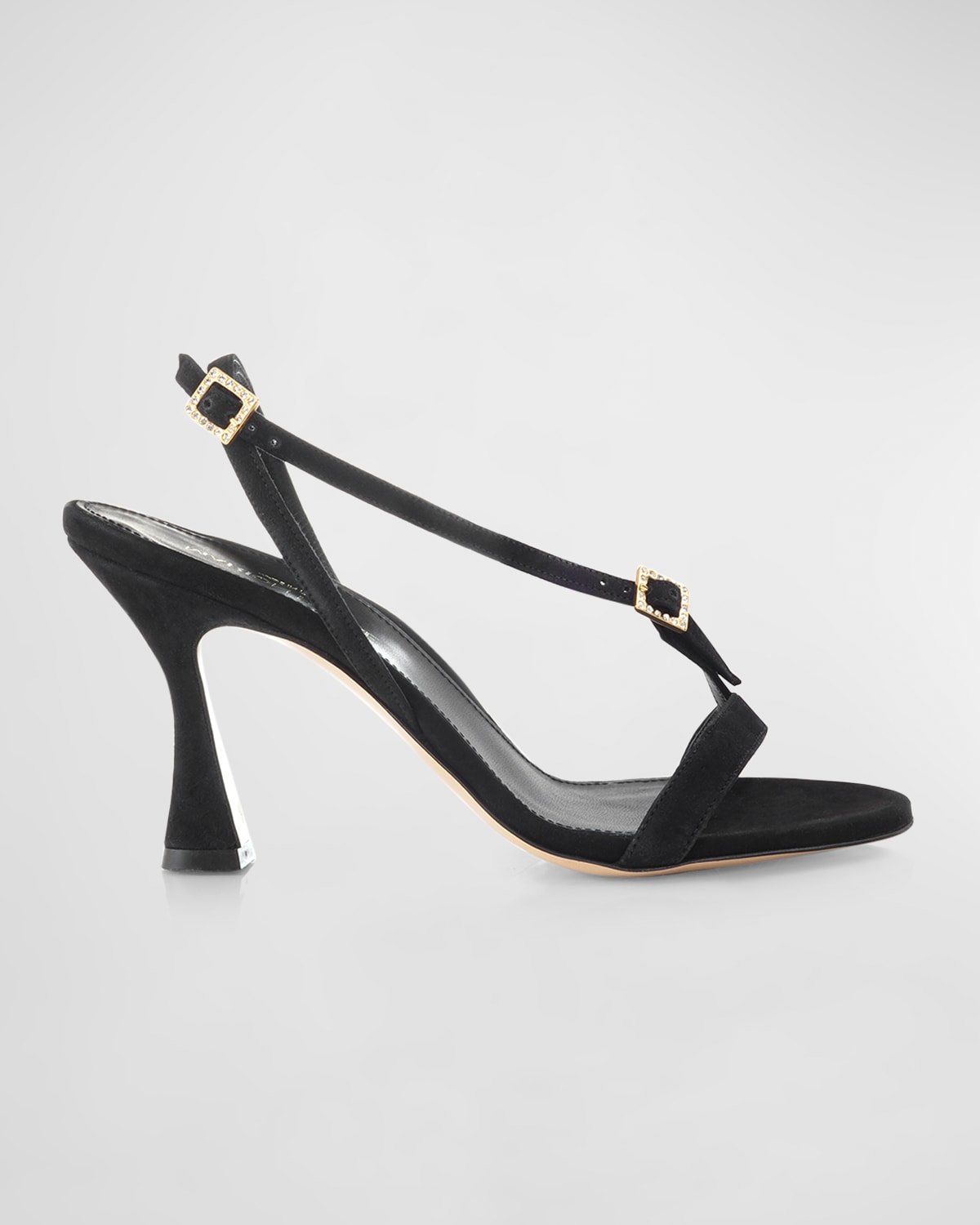 Marion Parke Isa Leather Crystal Buckle Sandals In Black