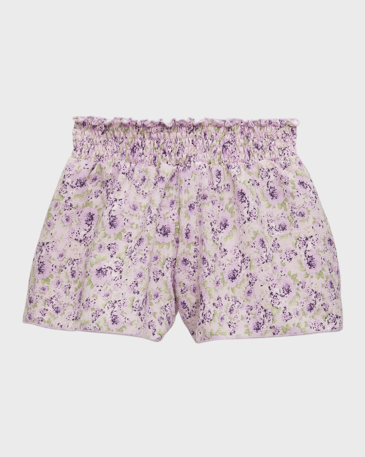 Girl's Lilac-Print Smocked Shorts, Size S-XL