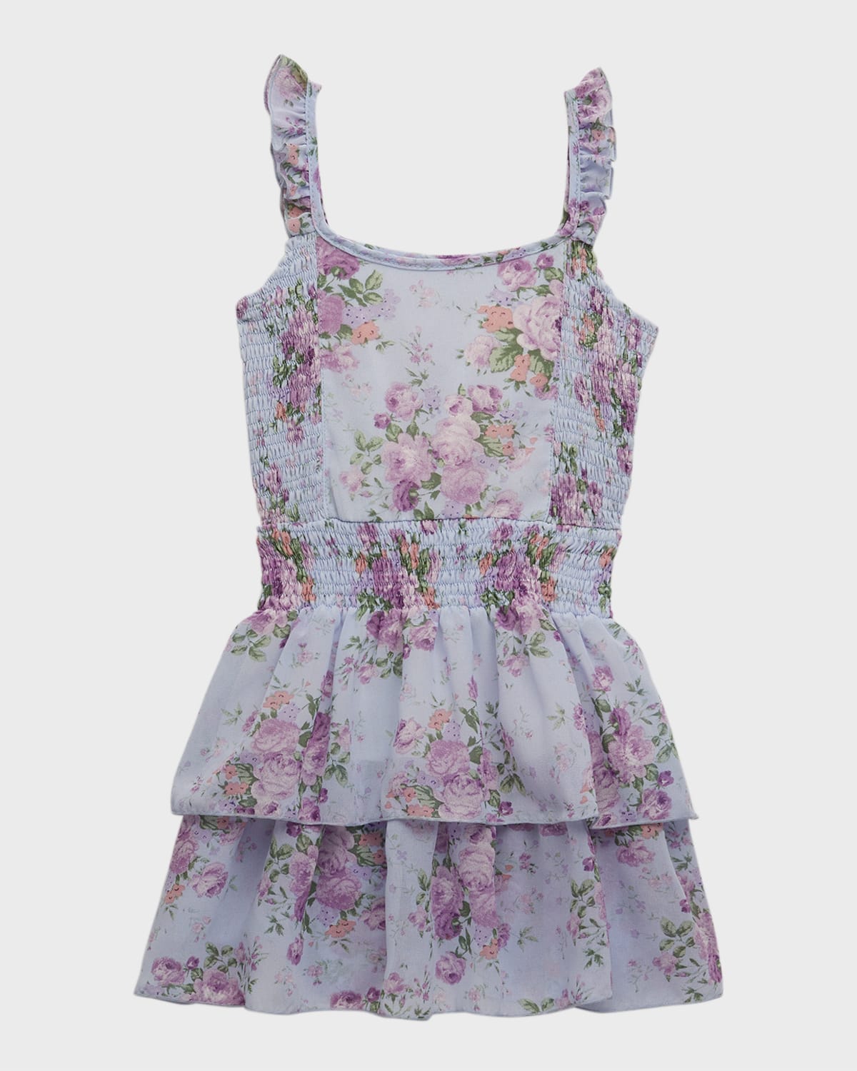 Flowers By Zoe Kids' Girl's Lilac-print Floral Smocked Dress In Purple
