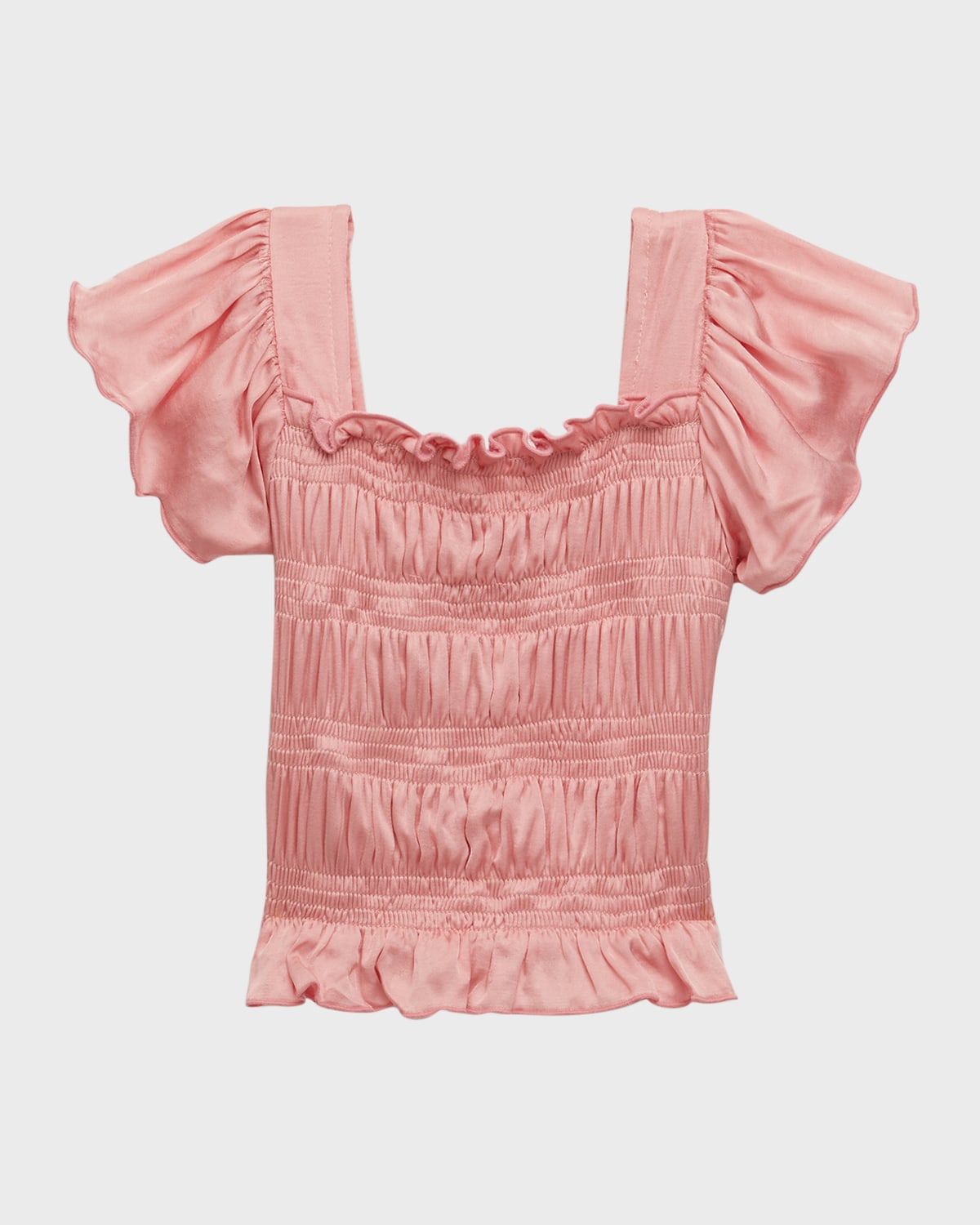 Girl's Smocked Satin Top, Size S-XL