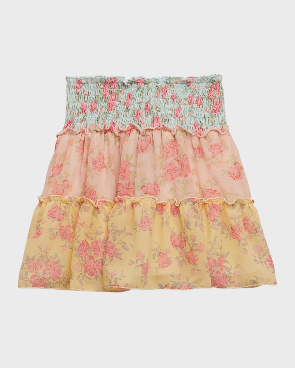 Flowers By Zoe Kids' Girl's Multicolor Floral-print Skirt In Blue