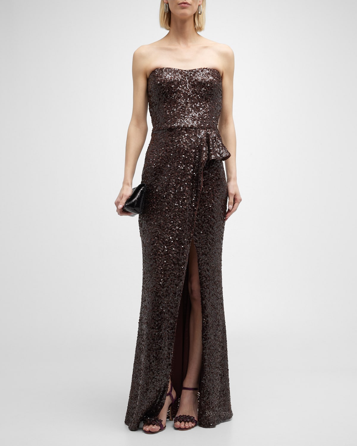 Dress The Population Kai Strapless Sequin Column Gown In Mocha