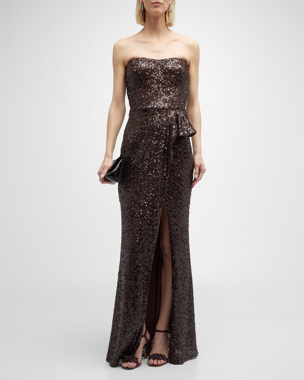 DRESS THE POPULATION KAI STRAPLESS SEQUIN COLUMN GOWN