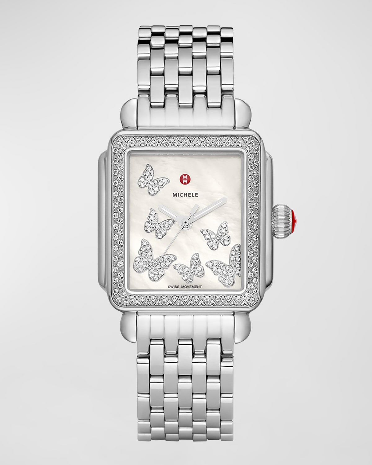 MICHELE 33MM LIMITED EDITION DECO DIAMOND BUTTERFLY WATCH IN STAINLESS STEEL