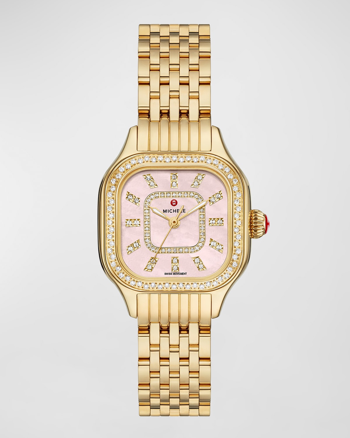 Michele 29mm Meggie Diamond Dial And Mother-of-pearl Watch In Pink/gold