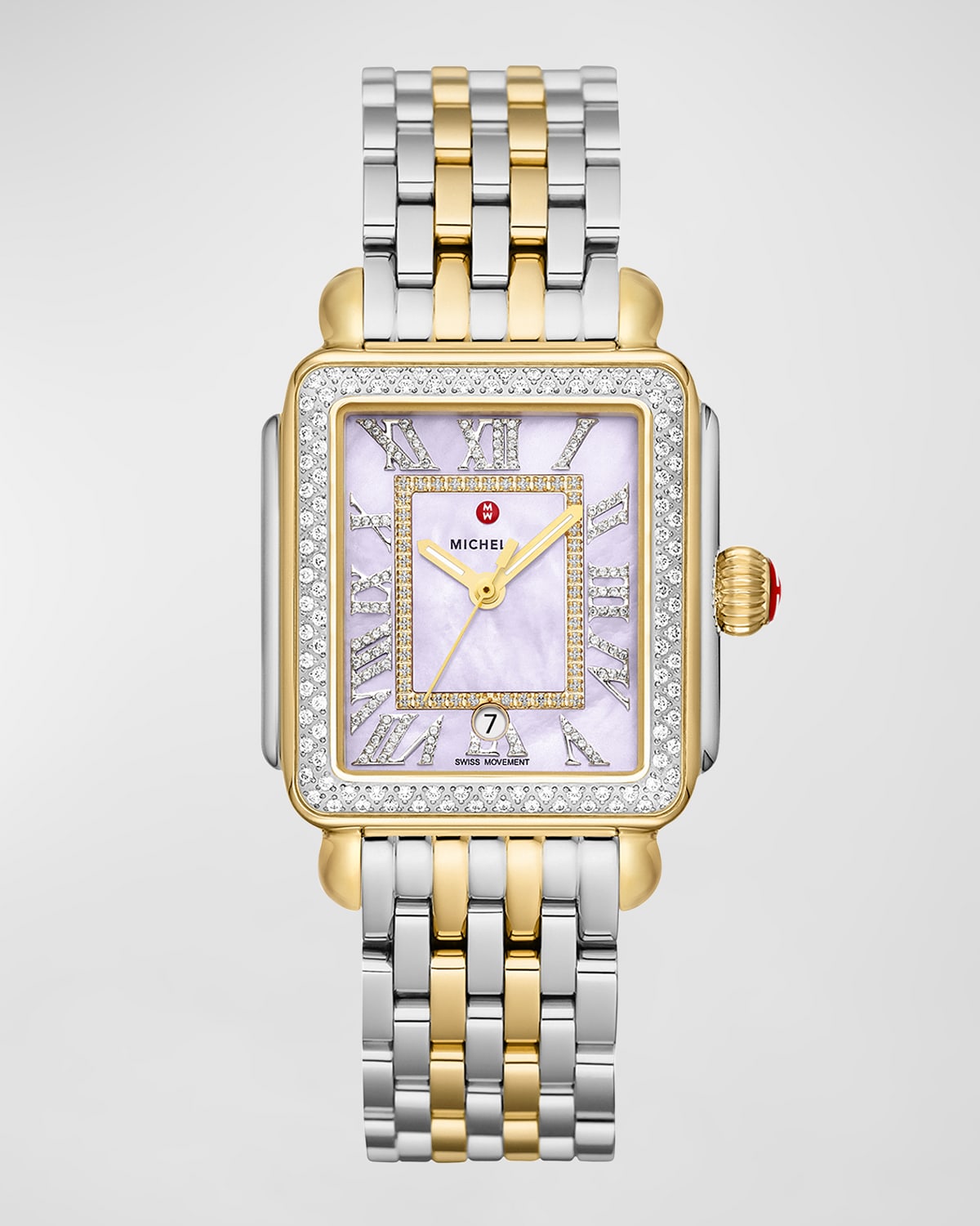 MICHELE DECO MADISON TWO-TONE LILAC DIAL WATCH WITH DIAMONDS
