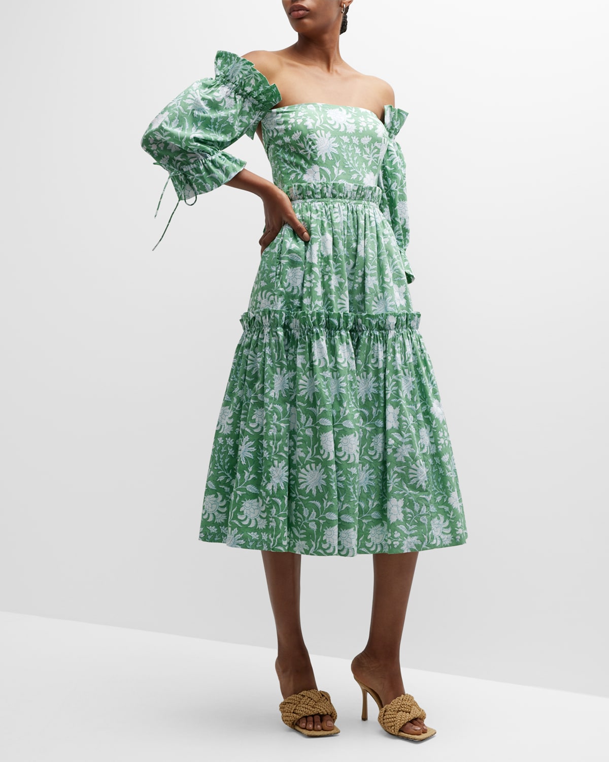 Olivia Tiered-Ruffle Floral Cotton Midi Dress