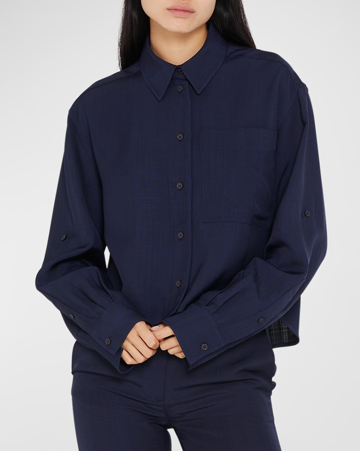 VICTORIA BECKHAM CROPPED BUTTON-FRONT SHIRT WITH BUTTON SLEEVES