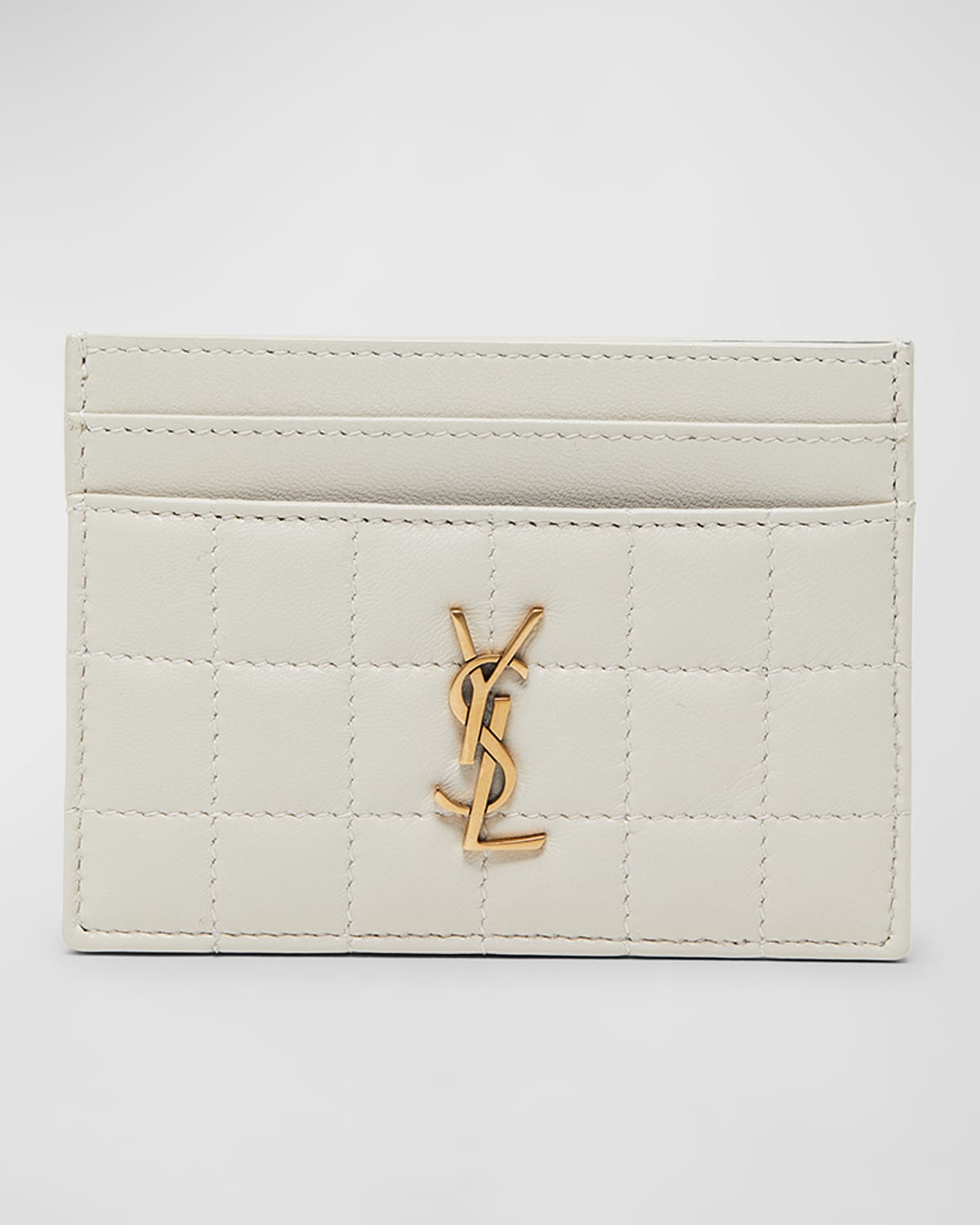 Saint Laurent Cassandra Ysl Quilted Lambskin Leather Card Holder In 9207 Crema Soft