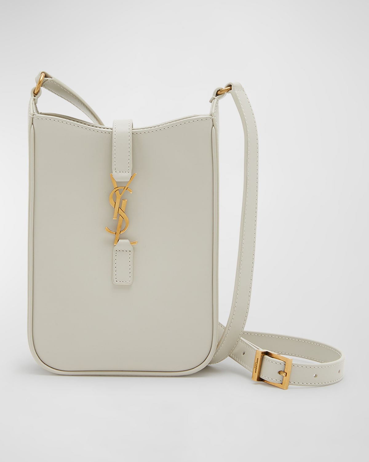 Saint Laurent Le 5 A 7 Mini Ysl Vertical Bucket Bag In Smooth Leather In Blanc Vintage