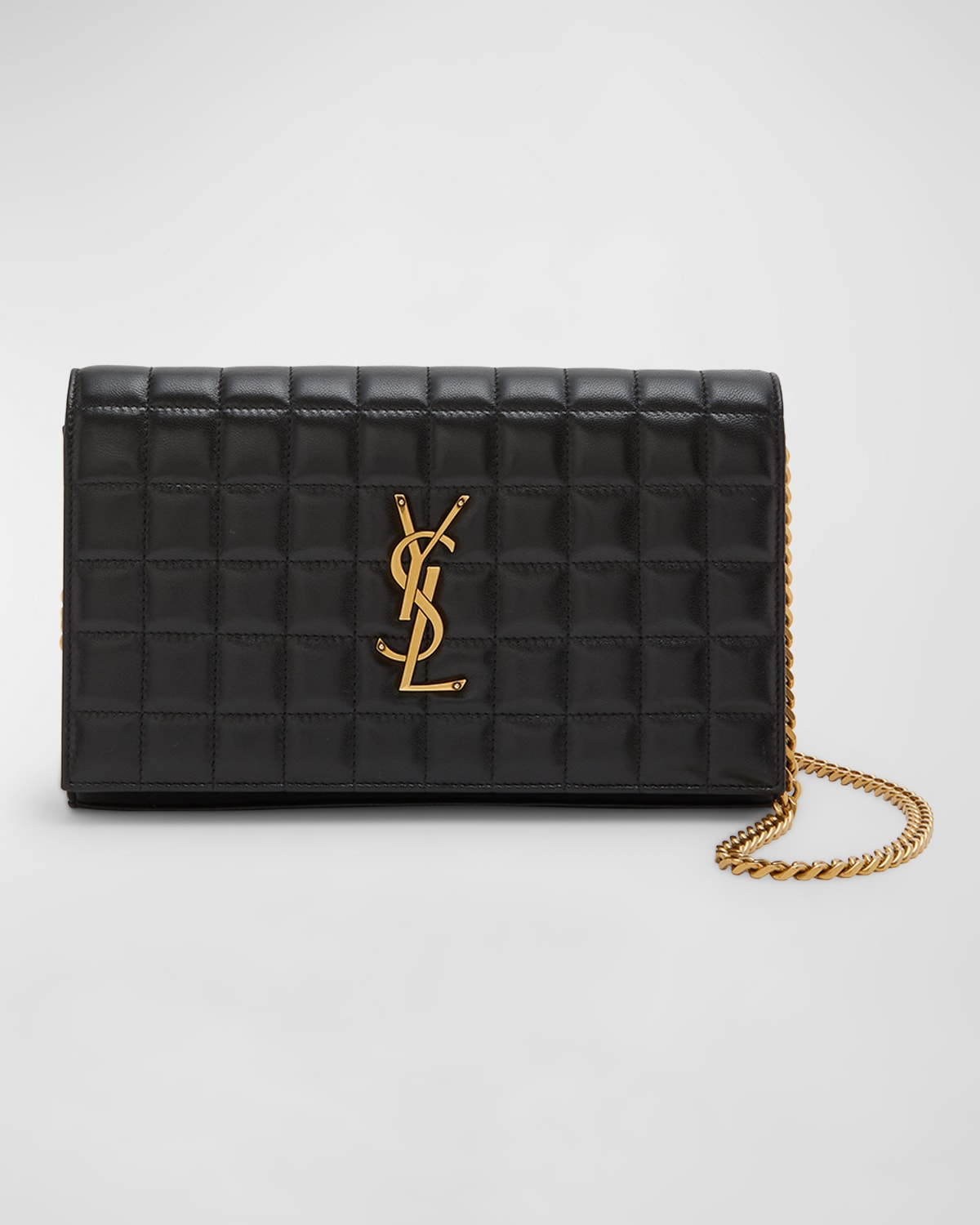 SAINT LAURENT CASSANDRE YSL WALLET ON CHAIN IN QUILTED SMOOTH LEATHER