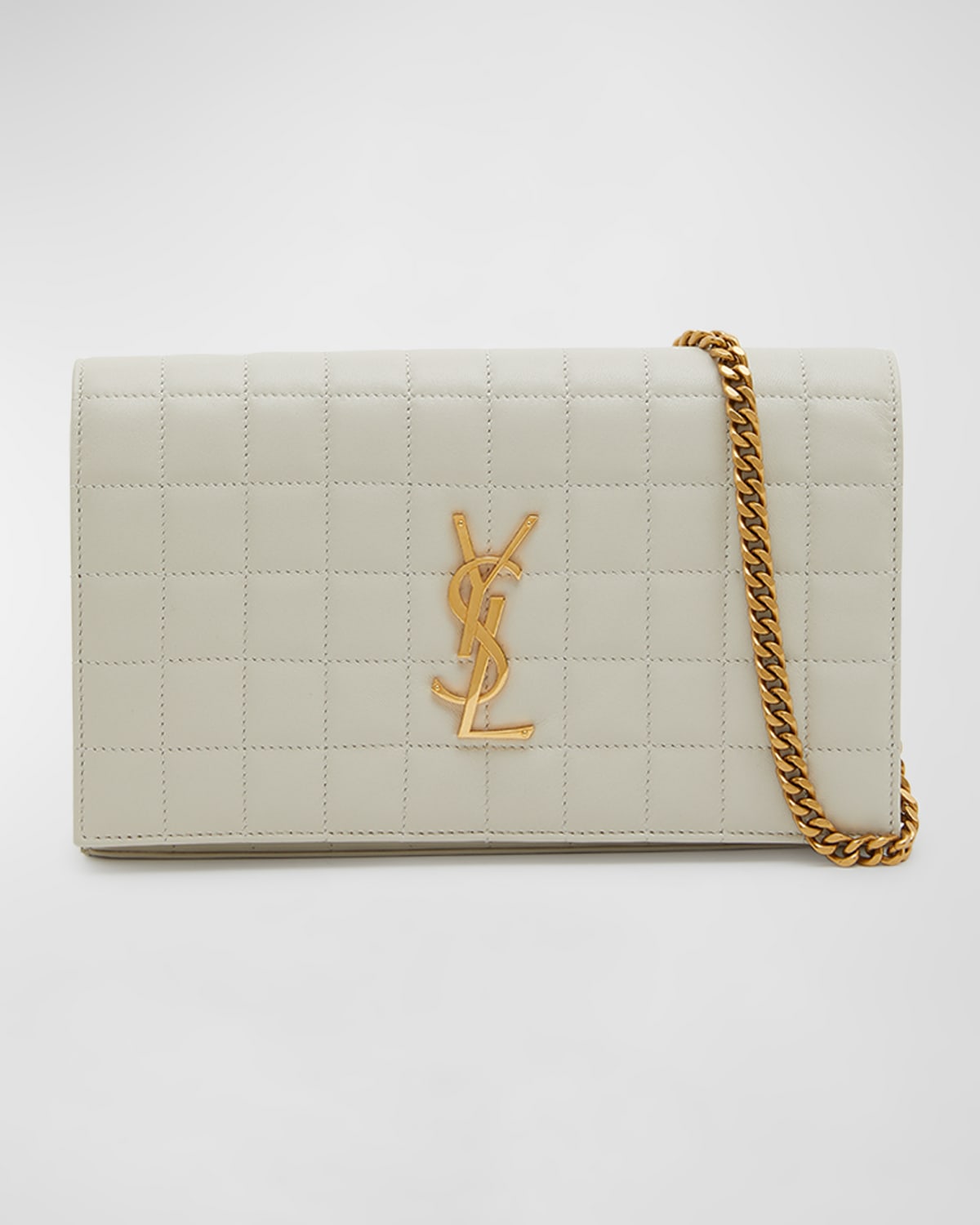Saint Laurent Cassandre Ysl Wallet On Chain In Quilted Smooth Leather In Sand