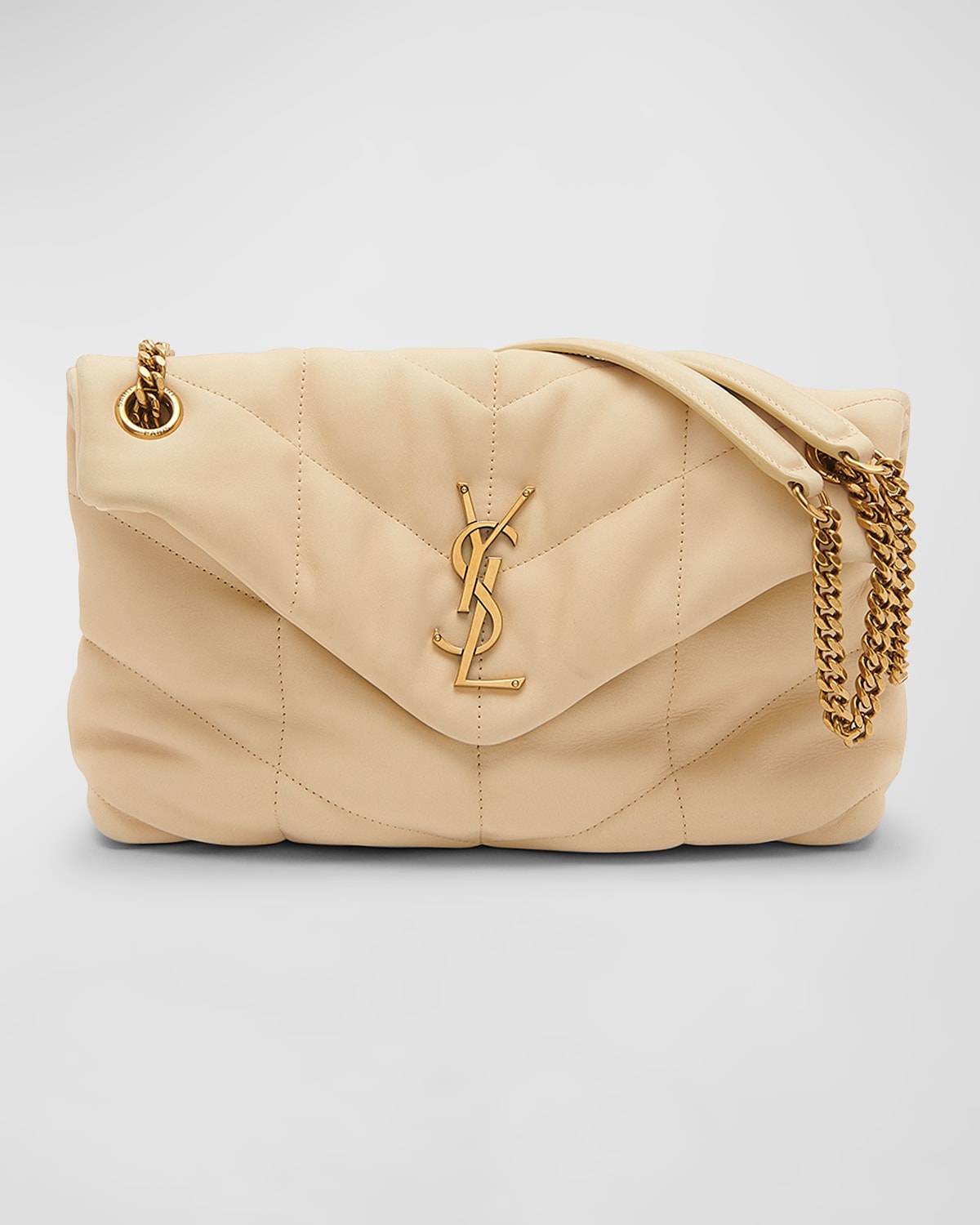 Saint Laurent Lou Puffer Toy Ysl Shoulder Bag In Quilted Nubuck In Off White