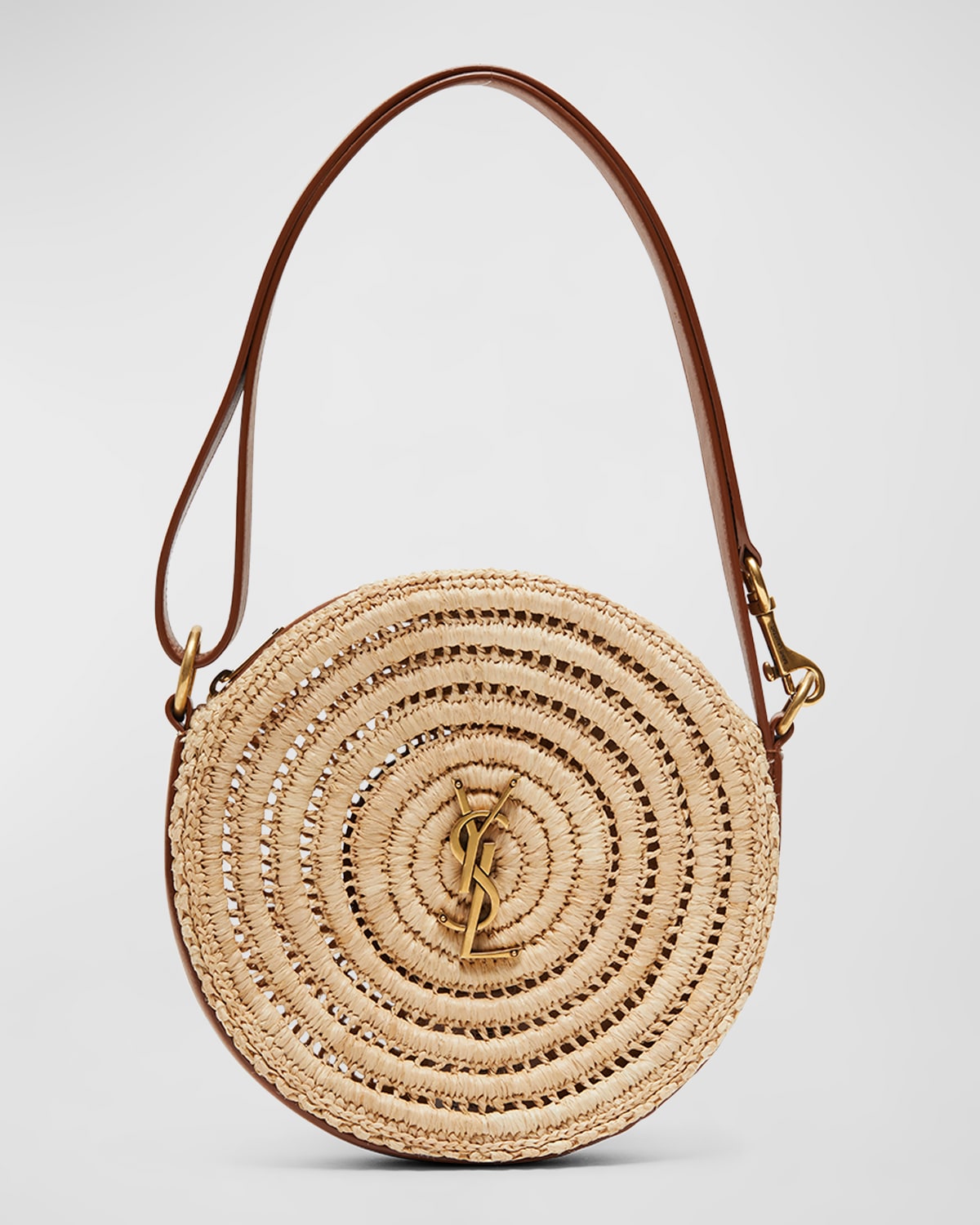 SAINT LAURENT YSL MONOGRAM ROUND SHOULDER BAG IN RAFFIA