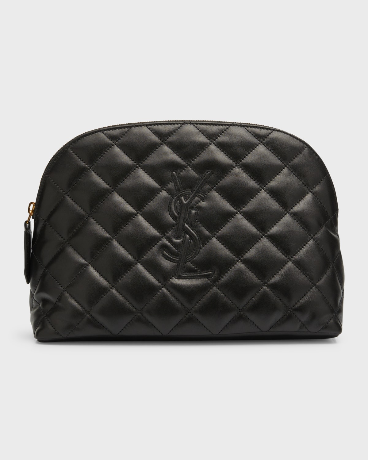 Shop Saint Laurent Cassandre Ysl Cosmetic Case In Quilted Smooth Leather In Black