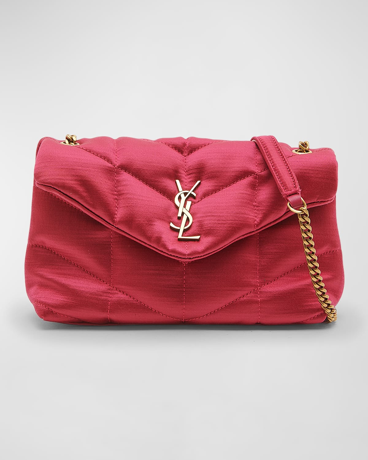 Saint Laurent Loulou Toy Textured Satin Puffer Crossbody Bag In Fuchsia