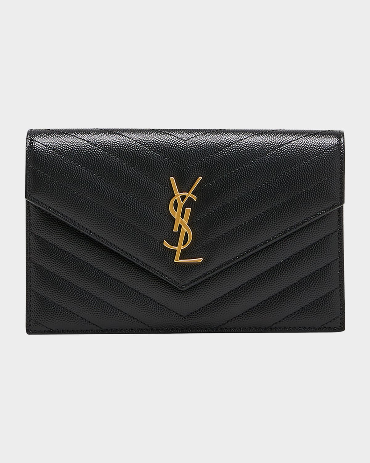 SAINT LAURENT YSL MONOGRAM SMALL WALLET ON CHAIN IN GRAINED LEATHER 