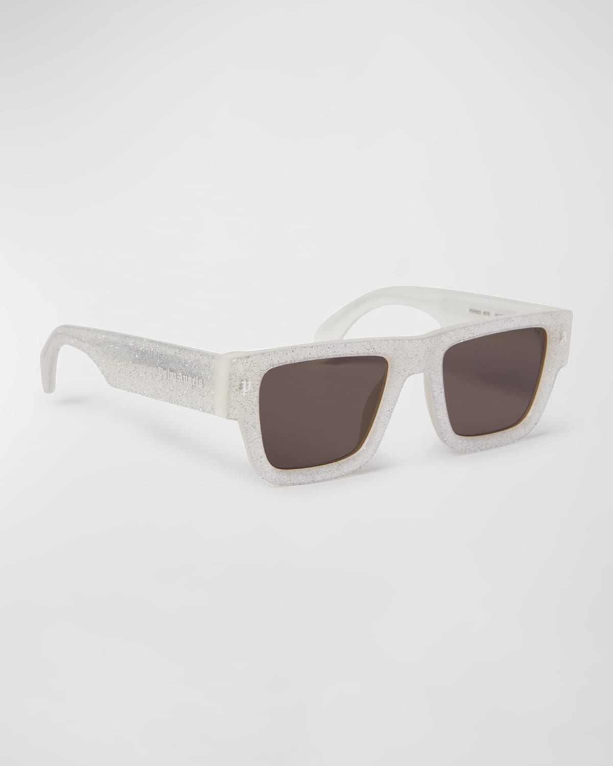 Shop Palm Angels Palisade Shimmery Acetate Rectangle Sunglasses In Glitter Dark Grey