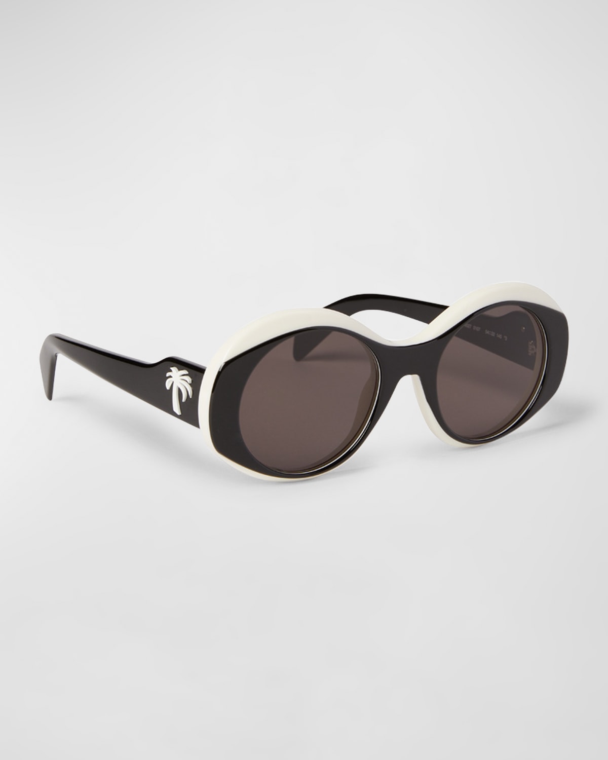 Shop Palm Angels Doyle Black & White Acetate Oval Sunglasses In White Dark Grey