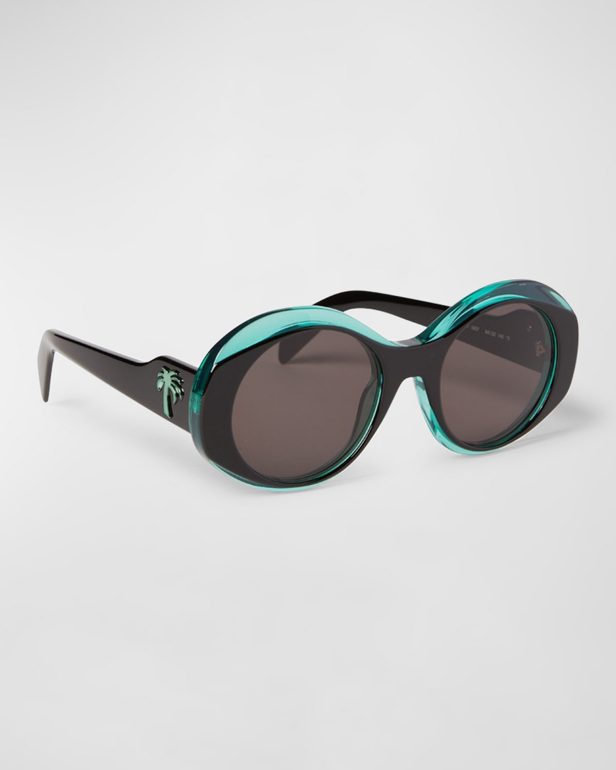 Shop Palm Angels Doyle Green Acetate Oval Sunglasses In Green Dark Grey