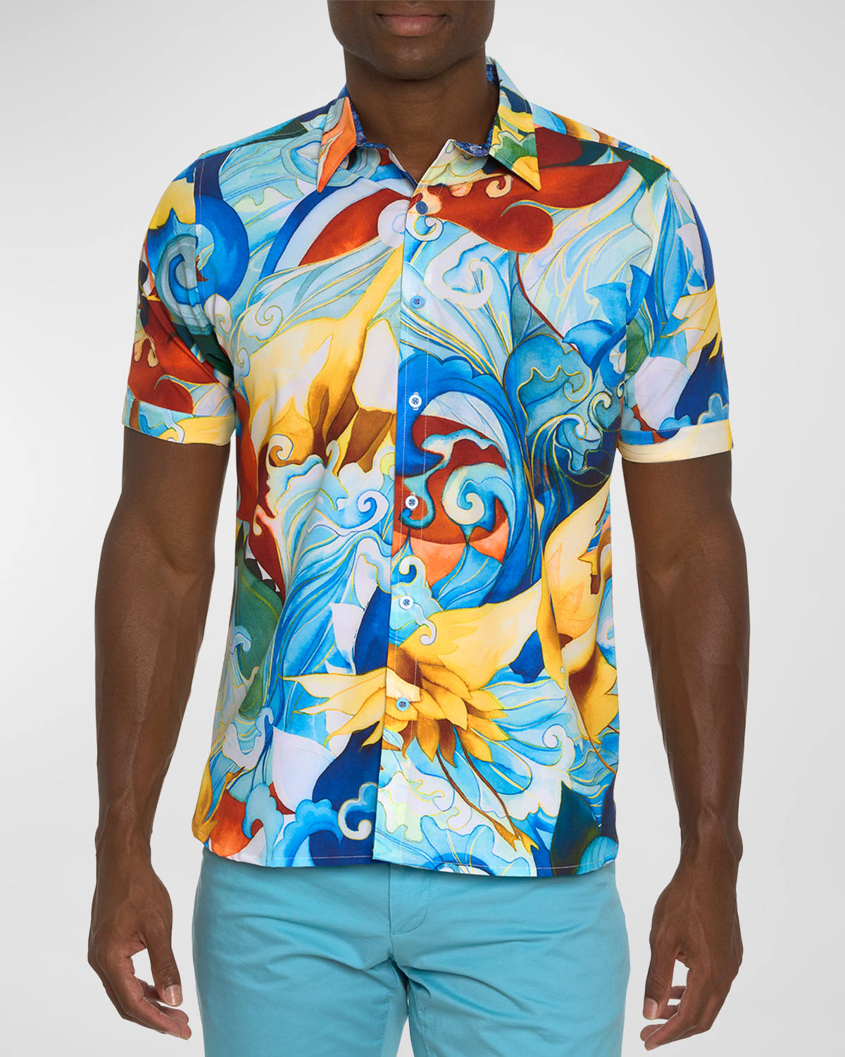 Men's Goldie Abstract Ocean-Print Sport Shirt