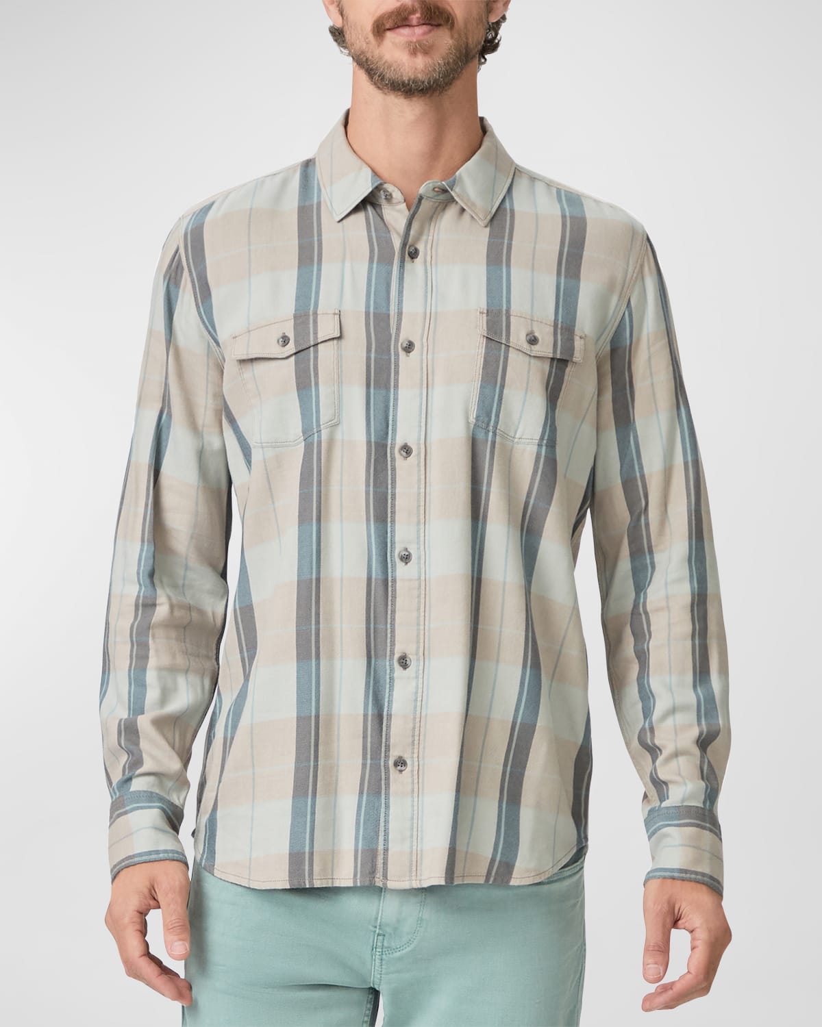 Paige Everett Plaid Flannel Button-up Shirt In Fresh Moss