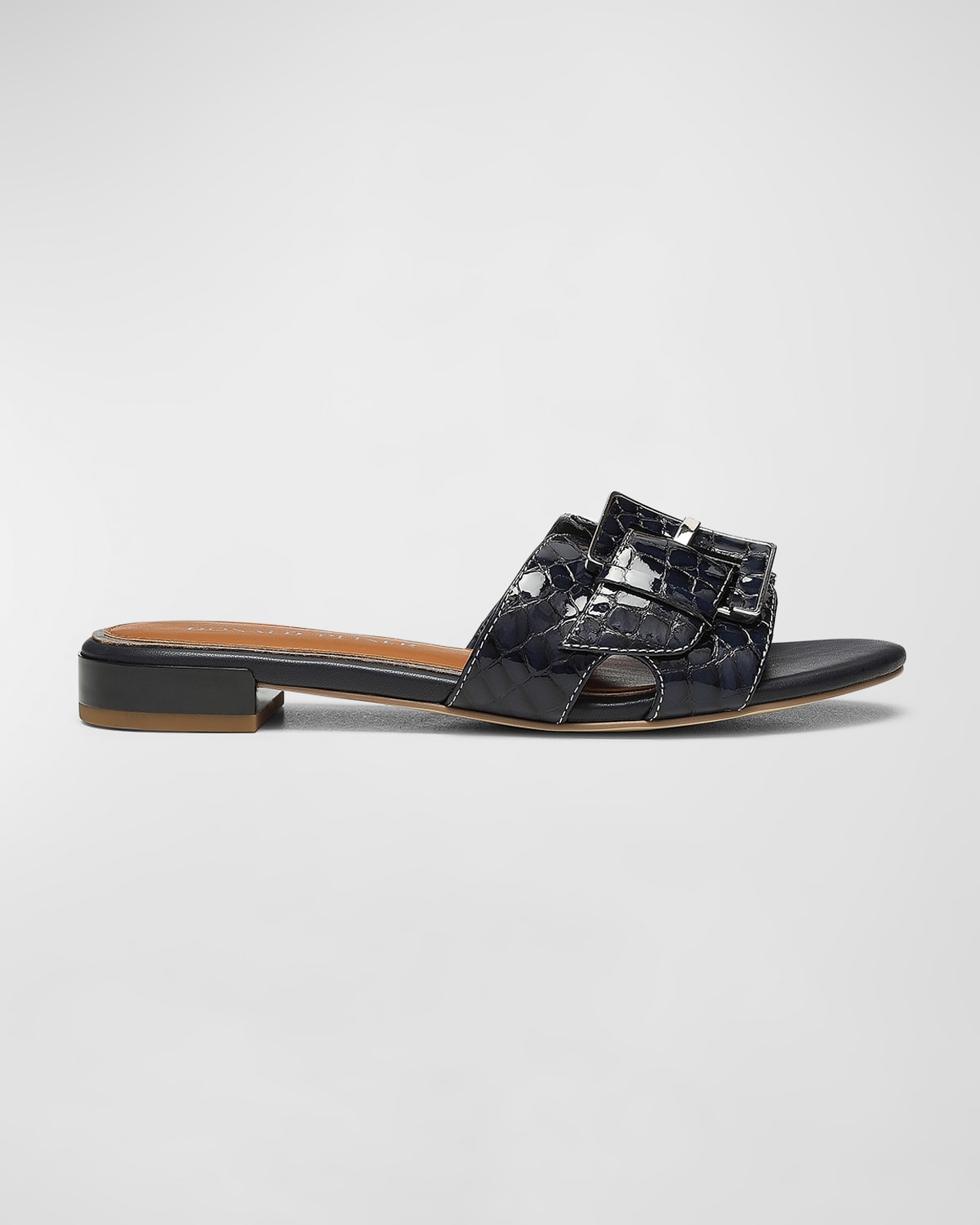 Donald J Pliner Florence Croco Buckle Flat Sandals In Nvy