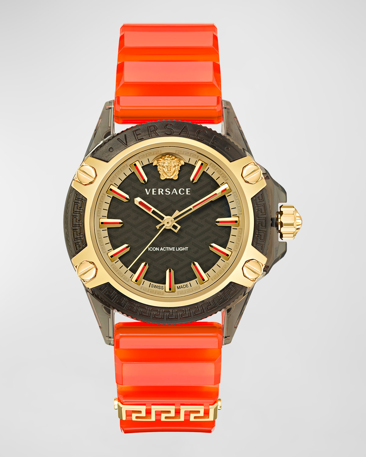 Versace Men's Icon Active Light Silicone Strap Watch, 42mm In Black Orange
