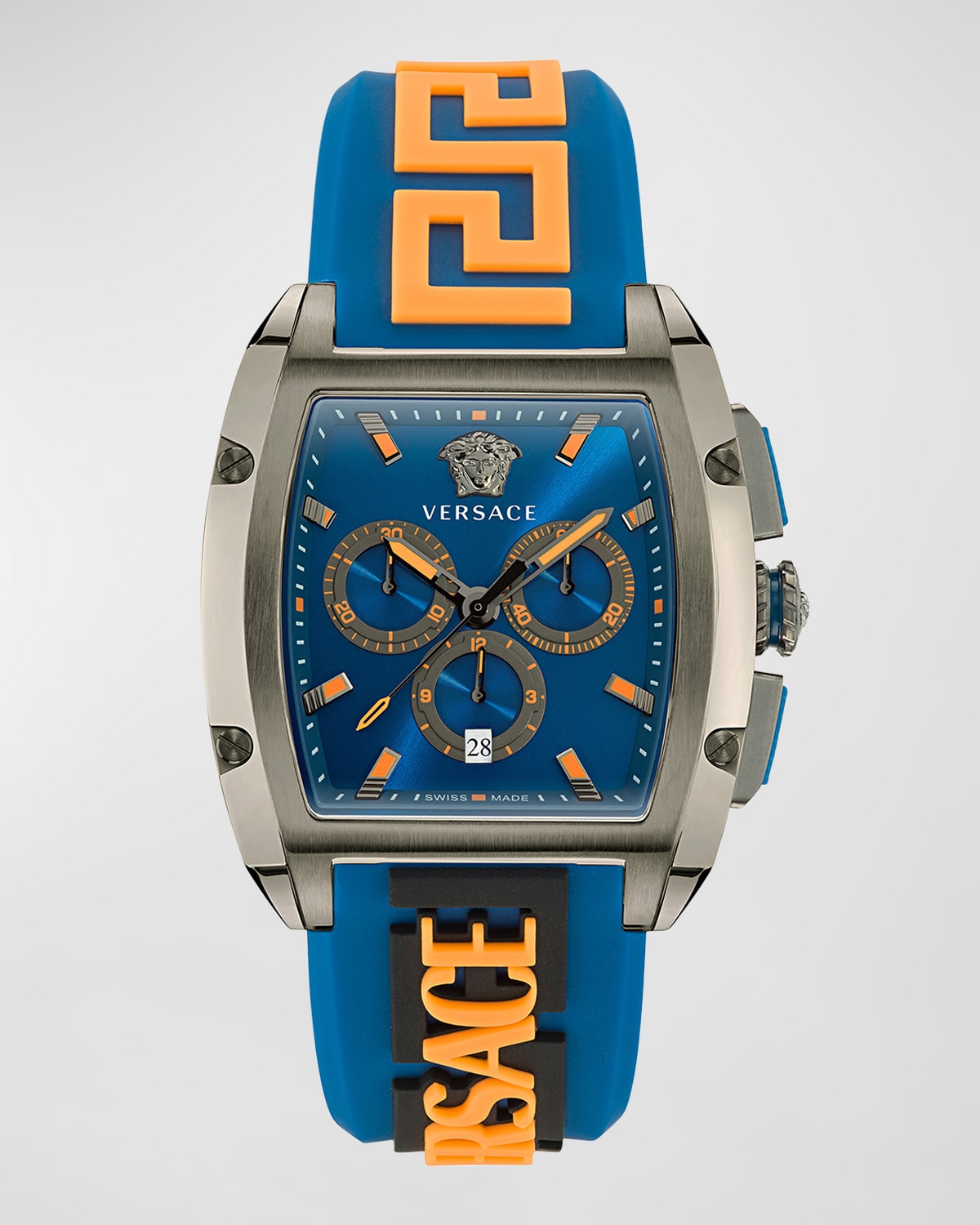 Shop Versace Men's Dominus Ip Gunmetal Silicone Strap Watch, 42mm In Blue Blue