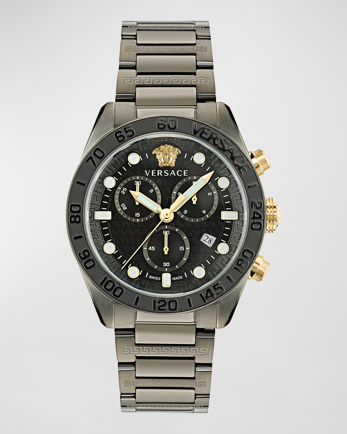 Shop Versace Men's Greca Dome Ip Gunmetal Bracelet Watch, 43mm In Black Gray